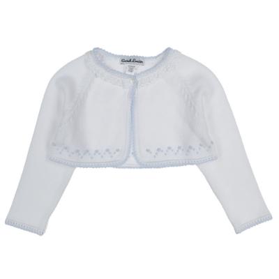 Picture of Sarah Louise Girls Hand Embroidered Bolero Cardigan - White Blue