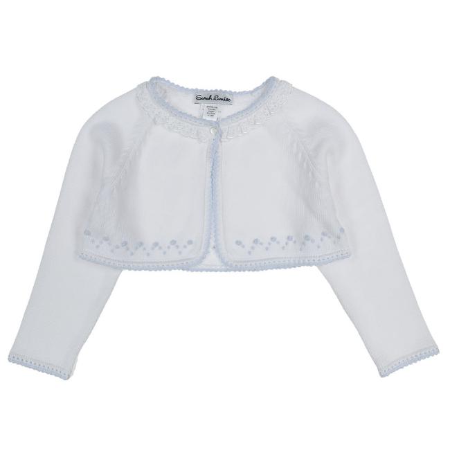 Picture of Sarah Louise Girls Hand Embroidered Bolero Cardigan - White Blue