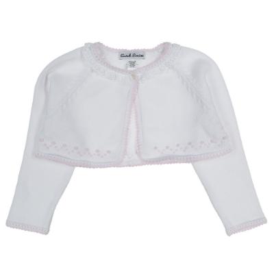 Picture of Sarah Louise Girls Hand Embroidered Bolero Cardigan - White Pink