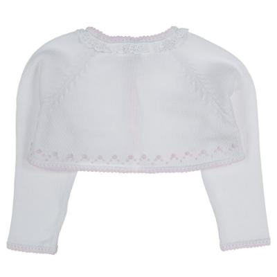 Picture of Sarah Louise Girls Hand Embroidered Bolero Cardigan - White Pink