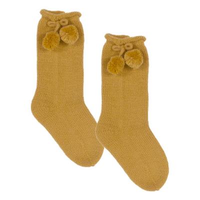 Picture of Juliana Baby Clothes Knitted Knee Pom Pom Socks - Gold 