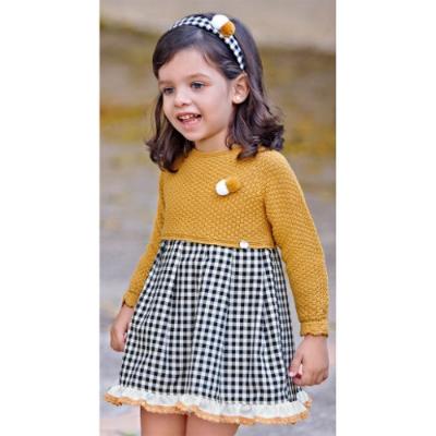 Picture of Juliana Baby Clothes Girls Knit Bodice Gingham Check Dress  - Gold