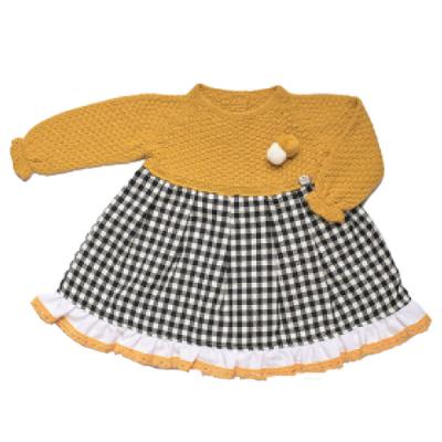 Picture of Juliana Baby Clothes Girls Knit Bodice Gingham Check Dress  - Gold