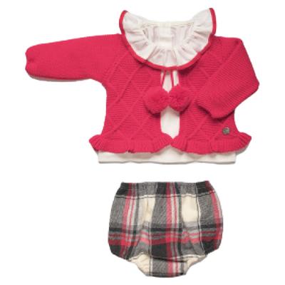 Picture of Juliana Baby Clothes Girls Knit Cardigan Blouse & Jam Pants Set x 3 - Red Grey