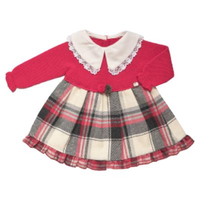 Picture of Juliana Baby Clothes Girls Knit Bodice Check Dress  - Red Grey