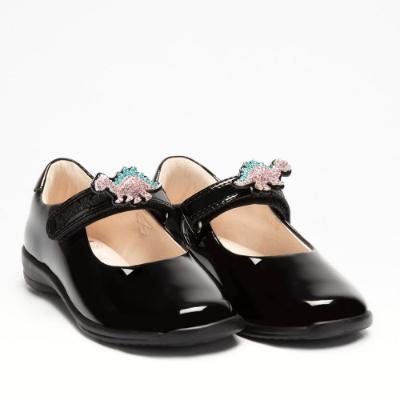 Picture of Lelli Kelly Dino 2 Crystal Dinosaur School Shoe F Fitting - Black Patent 