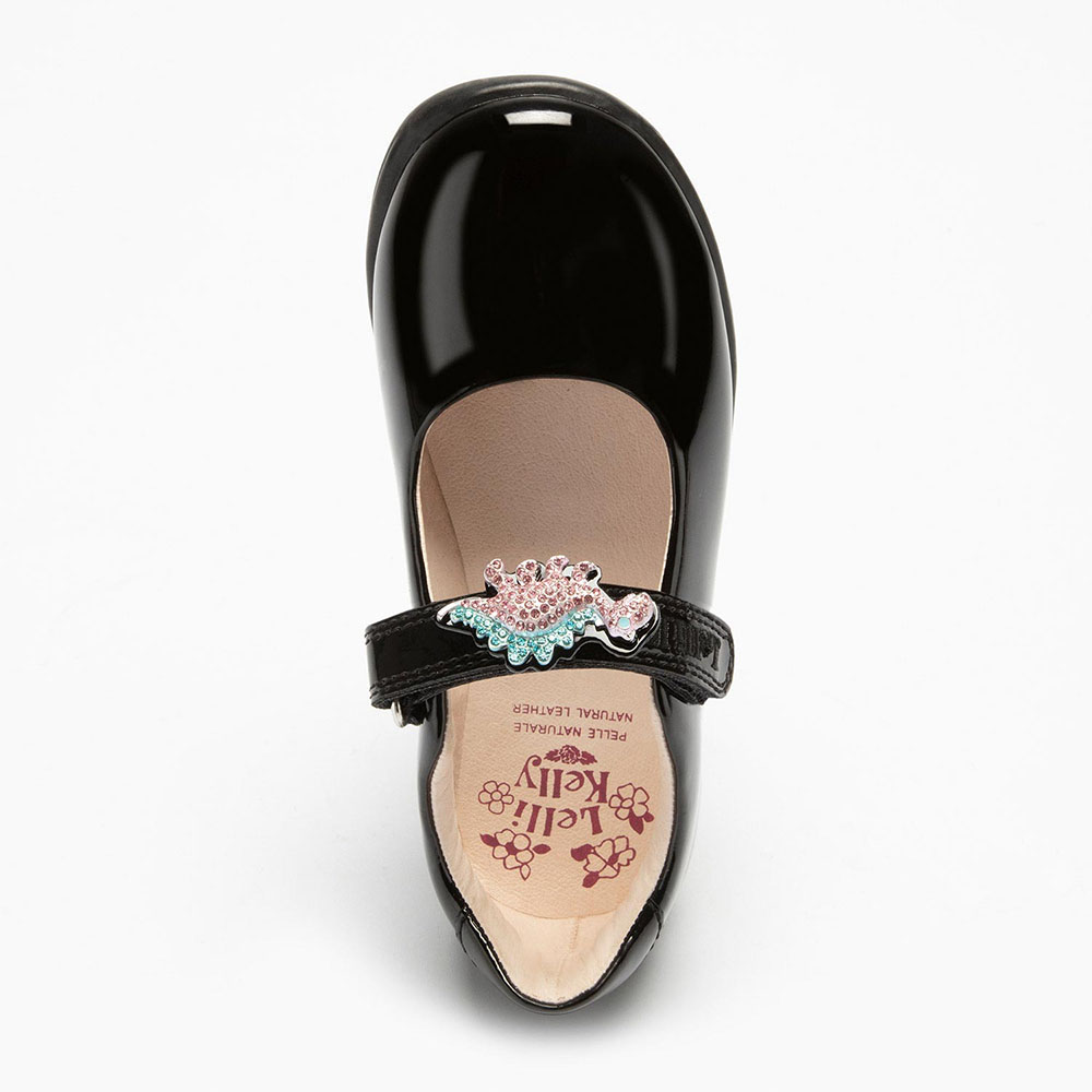 Lelli Kelly Dino 2 Crystal Dinosaur School Shoe F Fitting Black