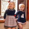 Picture of Juliana Baby Clothes Girls Knit Bodice Check Dress  - Navy Grey