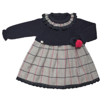 Picture of Juliana Baby Clothes Girls Knit Bodice Check Dress  - Navy Grey