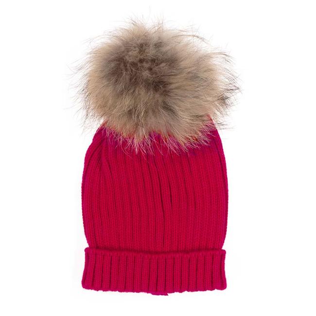 Picture of Juliana Baby Clothes Ribbed Hat With Fur Pom Pom - Red