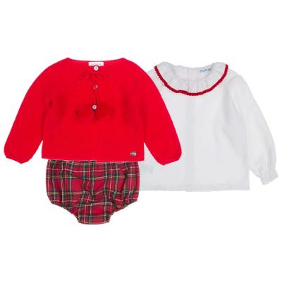 Picture of Juliana Baby Clothes Girls 3 Piece Tartan Jam Pant Set - Red Green