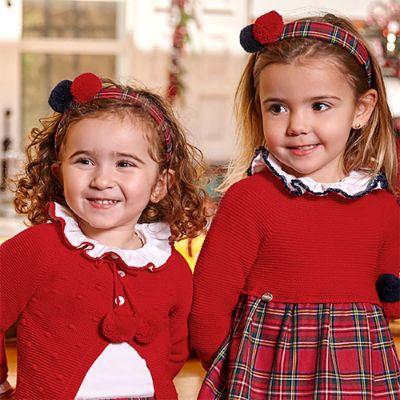Picture of Juliana Baby Clothes Girls Pom Pom Headband - Tartan Red 