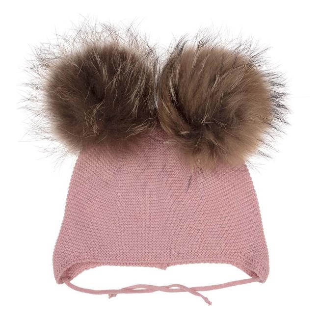 Picture of Juliana Baby Clothes Double Fur Pom Pom Hat - Dark Pink 