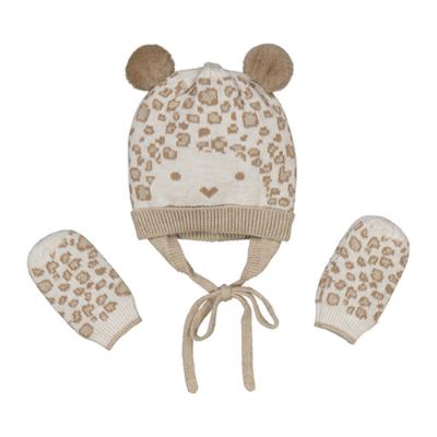 Picture of Mayoral Newborn Knitted Leopard Hat & Mitten Set - Beige