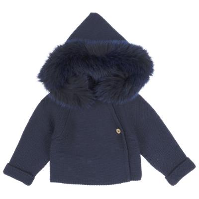 Picture of Mac Ilusion Faux Fur Trimmed Knitted Jacket - Navy Blue