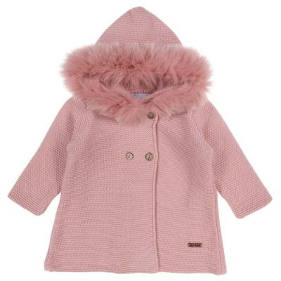 Picture of Mac Ilusion Girls Faux Fur Trimmed Hood Knitted Coat - Dark Pink 