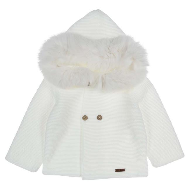 Picture of Mac Ilusion Faux Fur Trimmed Hood Double Breasted Jacket - Pure White