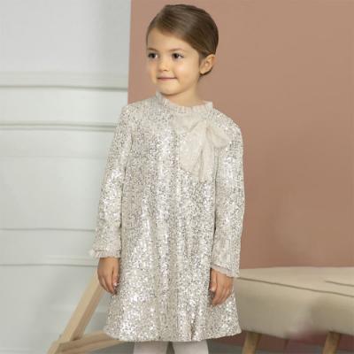 Picture of Abel & Lula Girls Micro Sequin Party Dress With Tulle Bow - Pale  Gold