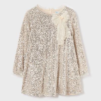 Picture of Abel & Lula Girls Micro Sequin Party Dress With Tulle Bow - Pale  Gold