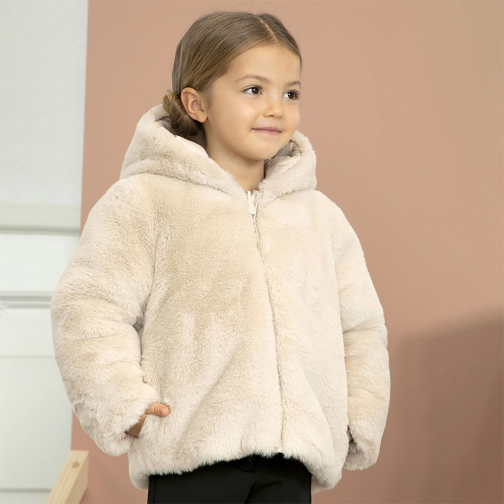Abel & Lula Girls Reversible Faux Fur Hooded Coat - Beige (6yr/116cm)
