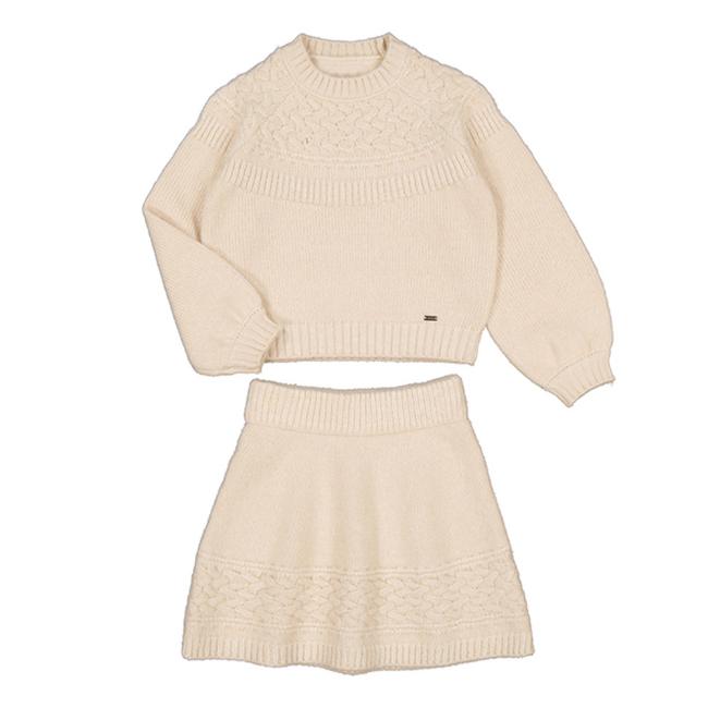 Picture of Mayoral Mini Girls Cable Knit Skirt Set - Cream