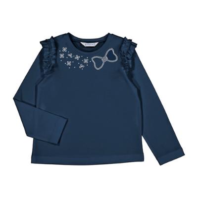 Picture of Mayoral Mini Girls Diamante Bow T-shirt - Navy