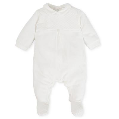 Picture of Tutto Piccolo Baby Raised Velour Sleepsuit - Ivory