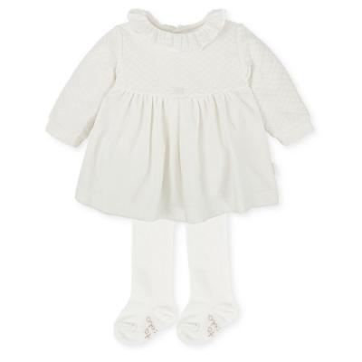 Picture of Tutto Piccolo Girls Raised Velour Dress & Tights Set - Ivory