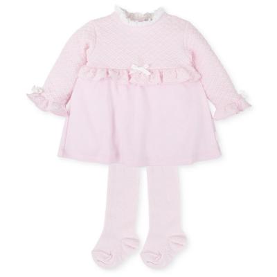 Picture of Tutto Piccolo Baby Girls Embossed Dress & Tights Set - Pink 