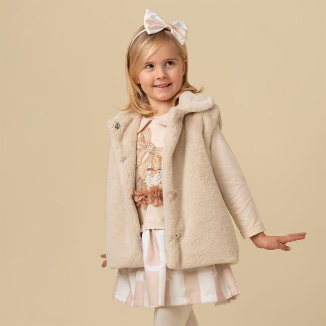 Picture of Caramelo Kids Girls Faux Fur Peter Pan Collar Gilet - Mink