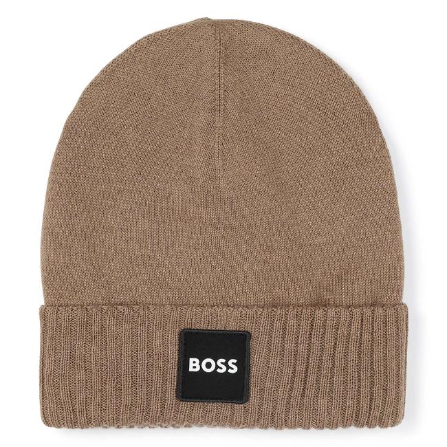 Picture of BOSS Boys Logo Beanie Hat - Beige