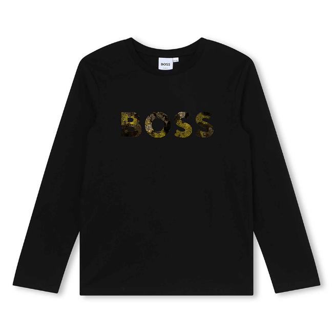 Picture of BOSS Boys Textured Logo T-shirt - Black