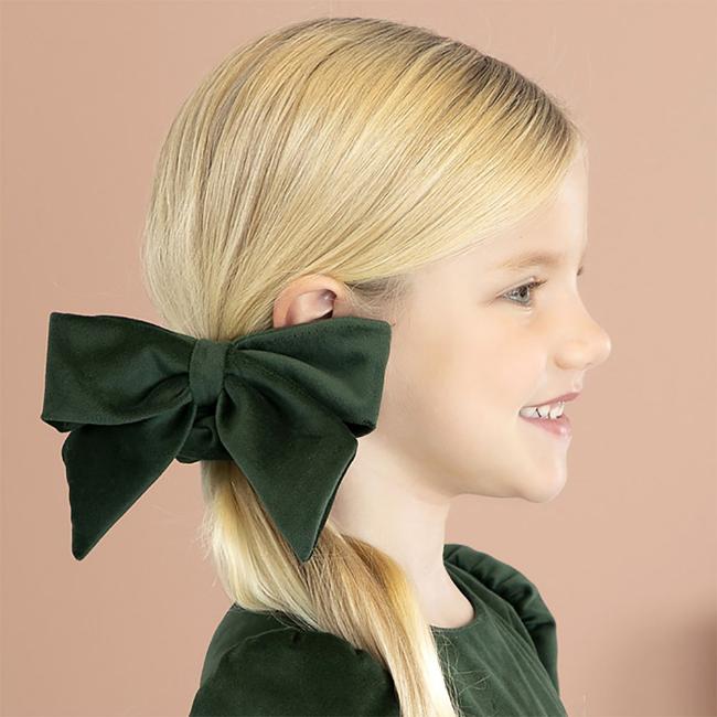 Picture of Abel & Lula Girls Large Velvet Bow Scrunchie - Bottle Green