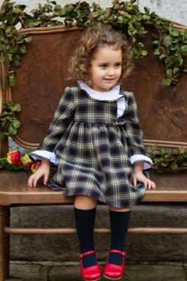 Picture of Foque Girls Long Sleeve Tartan Dress - Navy Blue