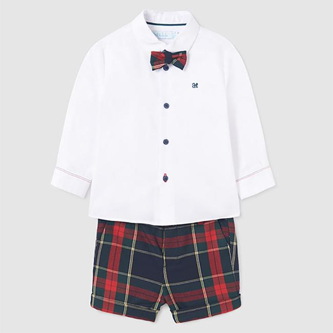 Picture of Abel & Lula Baby Boys Shirt Shorts & Bow Tie Set x 3 - Navy Green Check