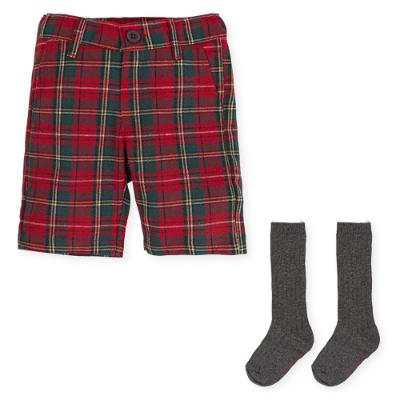 Picture of Tutto Piccolo Boys Tartan Shorts & Socks Set - Red Grey 