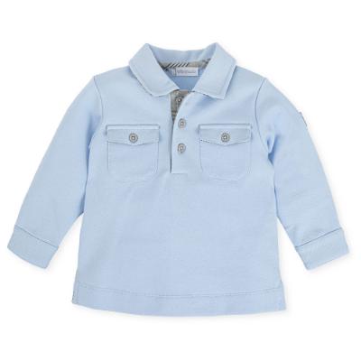 Picture of Tutto Piccolo Boys Polo Sweater With POW Check Trims - Blue Grey 