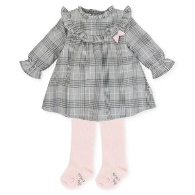 Picture of Tutto Piccolo Girls POW Check Dress & Tights Set - Grey Pink