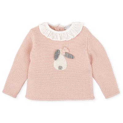 Picture of Tutto Piccolo Girls Bunny Sweater With POW Check Trims - Pink