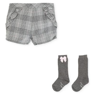 Picture of Tutto Piccolo Girls POW Check Shorts & Socks Set  - Grey Pink