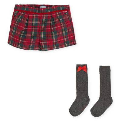 Picture of Tutto Piccolo Girls Tartan Shorts & Socks Set - Red Grey