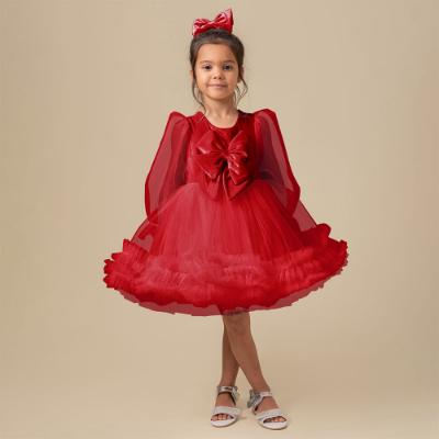 Picture of Caramelo Kids Girls Tulle Balloon Sleeve Party Dress & Haircip Set - Red