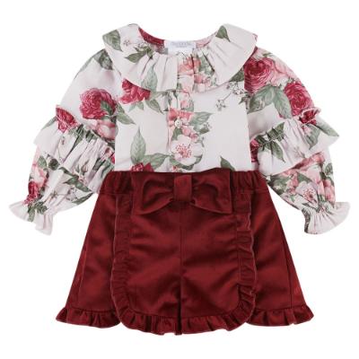 Picture of Deolinda Baby Girls Violet Floral Blouse & Ruffle Shorts Set - Burgundy