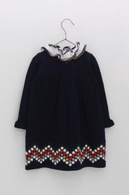 Picture of Foque Girls Knitted Long Sleeve Dress With Ruffle Collar - Navy Blue