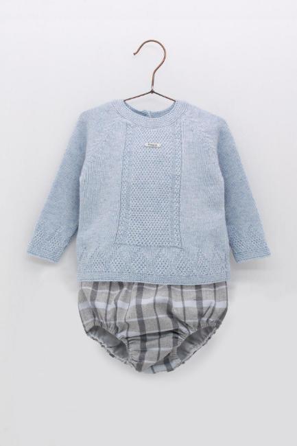Picture of Foque Baby Boys Sweater & Check Pants Set - Pale Blue
