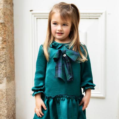 Picture of Foque Girls Drop Waist Tartan Bow Dress - Dark Green