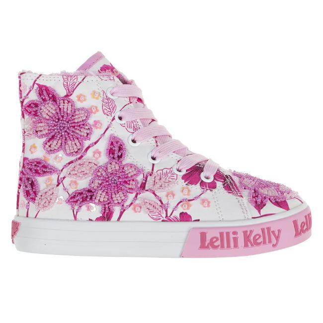 Picture of Lelli Kelly Brooke Mid Canvas Boot With Inside Zip & Curly Wool Lining - White Fantasy