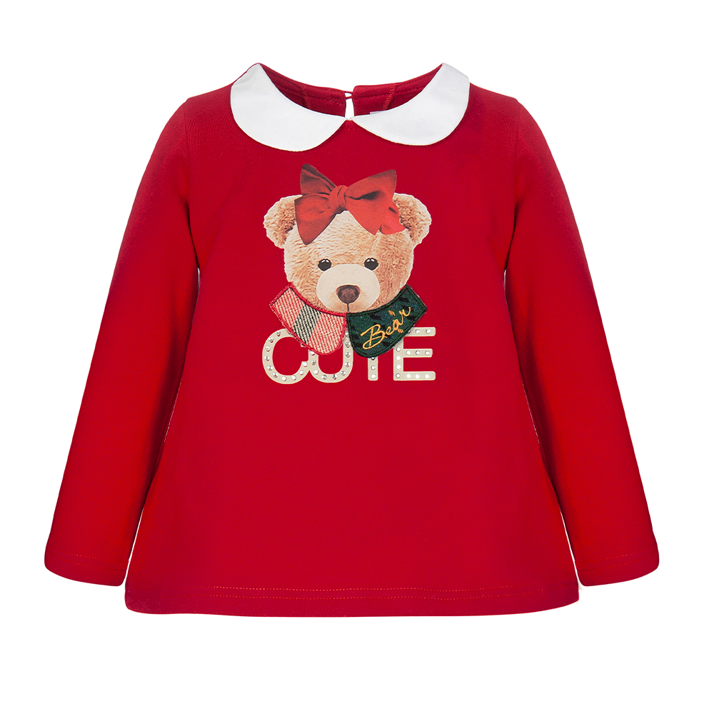 Balloon Chic Girls Tartan Teddy Leggings Set Red. Children's Designer