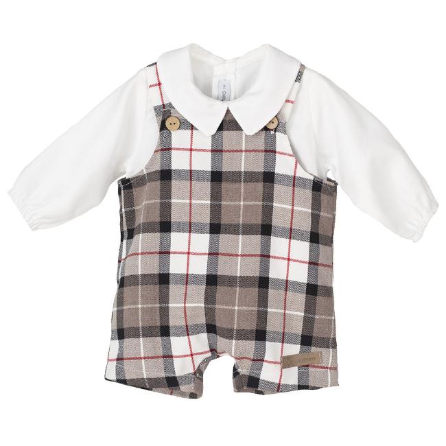 Picture of Calamaro Baby Boys Shirt & Dungaree Set - Beige Burgundy 