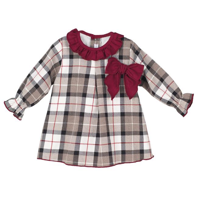 Picture of Calamaro Baby Girls Ruffle Collar Dress - Beige Burgundy 